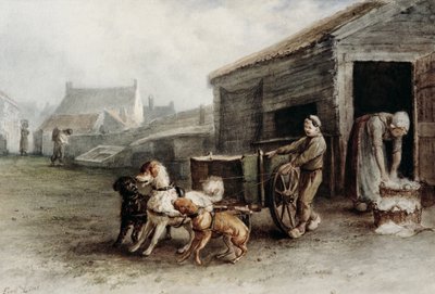 A Dog Cart, Holandsko, cca 1890 (wc na papíře) od Ferdinand Lintz