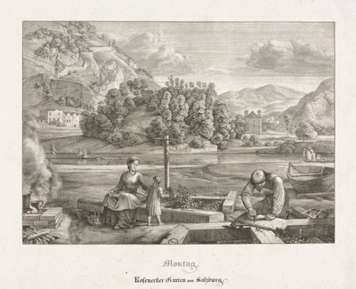 Sedm pohledů v Salcburku a Berchtesgadenu: pondělí: Rosenecker Garden Salzburg, 1823. od Ferdinand Olivier