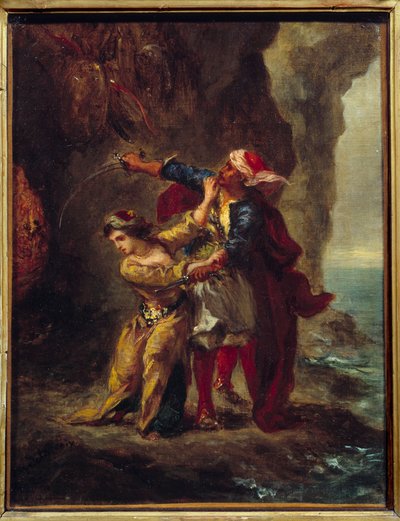Abydoská snoubenka. (Nevěsta z Abydu) Ilustrace knihy George Gordona Byrona známé jako Lord Byron (1788-1824) „Nevěsta z Abydu“, píseň II Strophe XXIII. Obraz Eugene Delacroix (1798-1863) od Ferdinand Victor Eugene Delacroix