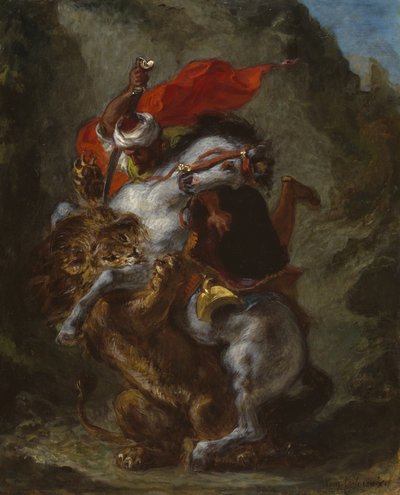 Arabský jezdec napaden lvem, 1849-50 od Ferdinand Victor Eugene Delacroix