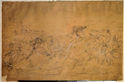 Bitevní scéna Kresba na lososovém papíře Eugene Delacroix (1798-1863) Slunce 19. století. 0,30 x 0,45 m. Paříž, muzeum Louvre od Ferdinand Victor Eugene Delacroix