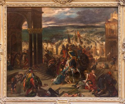 Zachycení Konstantinopole křížovými cestami, obraz Eugena Delacroixe (1798-1863), zobrazující historickou událost z 12. dubna 1204 během 4. křížové výpravy, zmenšená verze a varianta obrazu Salonu z roku 1841, který si objednal Louis Philippe pro od Ferdinand Victor Eugene Delacroix