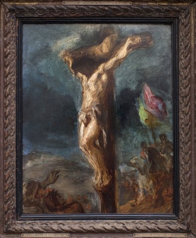 Ukřižování. Obraz Eugene Delacroix (1798-1863), olej na dřevě od Ferdinand Victor Eugene Delacroix