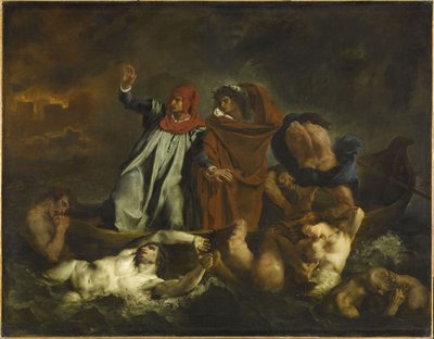 Dante a Virgil v pekle. Barque of Dante, 1822. od Ferdinand Victor Eugene Delacroix