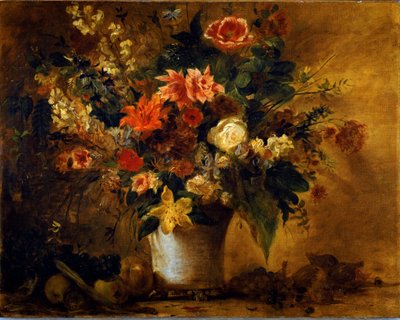 Květiny a ovoce Kytice květin ve váze z gresu. Obraz Eugene Delacroix (1798-1863) 1843 cca. Slunce. 74x93 cm Vienna Kunsthistorisches Museum, Neue Gallery od Ferdinand Victor Eugene Delacroix