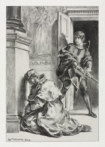 Hamlet: Hamlet se pokouší zabít krále, 1843. od Ferdinand Victor Eugene Delacroix