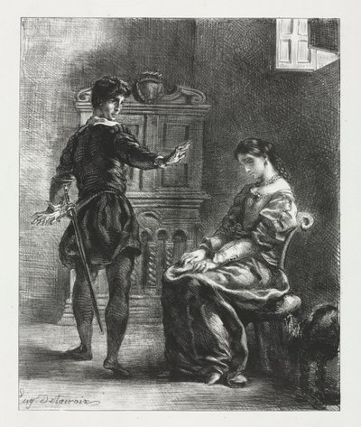 Hamlet: Hamlet a Ofélie, 1834. od Ferdinand Victor Eugene Delacroix