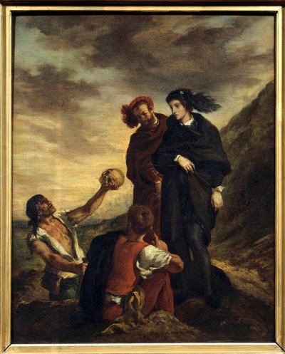 Hamlet a Horatio na hřbitově Ilustrace k V. dějství díla Williama Shakespeara „Hamlet“ (1564-1616). Obraz (Vanite) Eugena Delacroixe (1798-1863) 1839 Rozm. 0,81 x 0,65 m Paříž. muzeum Louvre od Ferdinand Victor Eugene Delacroix