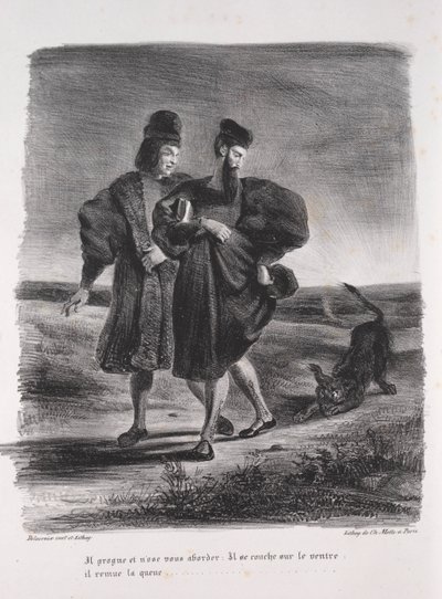 Ilustrace k Faustovi: Faust, Méphistophélé a barbet, 1828. od Ferdinand Victor Eugene Delacroix