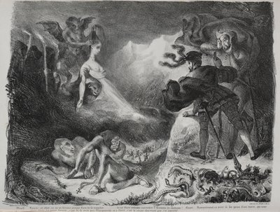 Ilustrace k Faustovi: Faustovi se zjevuje stín Marguerites, 1828. od Ferdinand Victor Eugene Delacroix