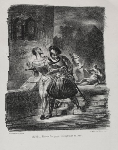 Ilustrace pro Fausta: Méphistophélés a Faust prchají po souboji, 1828. od Ferdinand Victor Eugene Delacroix