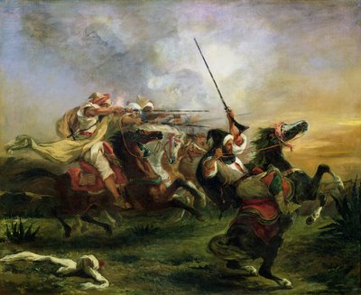 Maročtí jezdci ve vojenské akci, 1832 od Ferdinand Victor Eugene Delacroix