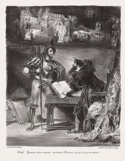 Mefistofeles objevující se ve Faustovi (Mefisto se objevuje jako Faust). 1828 od Ferdinand Victor Eugene Delacroix