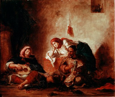 Orientalismus: „“Židovští hudebníci z Mogadoru, Maroko”” Obraz Eugene Delacroix (1798-1863) 19. století Sun. 046x0,55 m Paříž, Musee du Louvre od Ferdinand Victor Eugene Delacroix