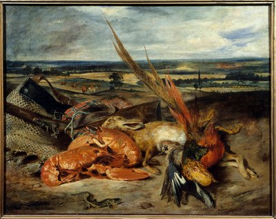 Malba zátiší s humry a trofejemi lovu a rybolovu Malba Eugena Delacroixe (1798-1863) 1827 Sun. 0,80 x 1,06 m Paříž. muzeum Louvre od Ferdinand Victor Eugene Delacroix