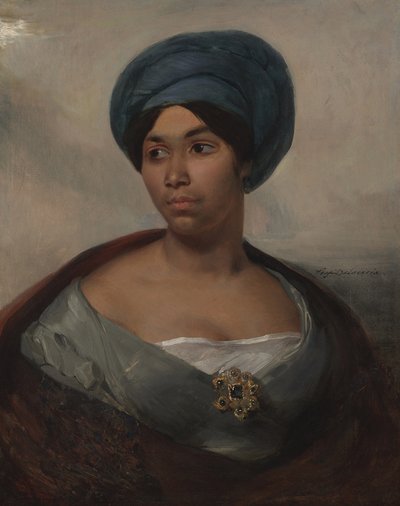 Portrét ženy v modrém turbanu, kolem roku 1827 (olej na plátně) od Ferdinand Victor Eugene Delacroix