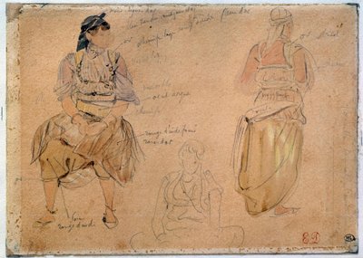 Studie arabských žen Kreslení olověného dolu s akvarely od Eugene Delacroix (1798-1863) 1832 Paříž, Muzeum Louvre od Ferdinand Victor Eugene Delacroix