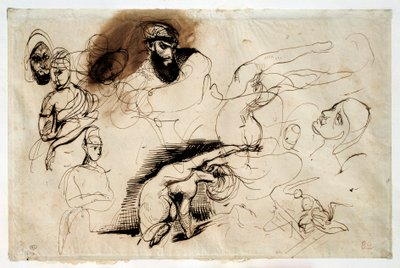Studie na smrt Sardanapale. Kresba Eugene Delacroix (1798-1863) od Ferdinand Victor Eugene Delacroix