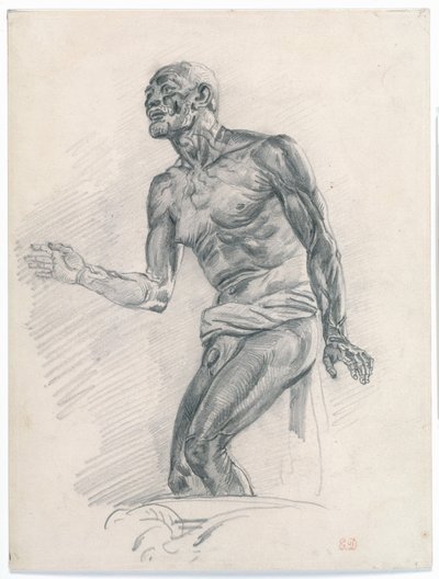 Studie mužského aktu: Studie k „The Death of Seneca“ 1838–40 (grafit na bílé bristolské desce) od Ferdinand Victor Eugene Delacroix