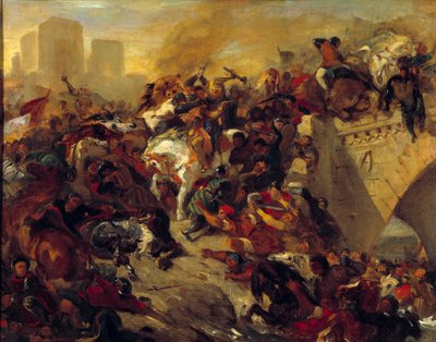 Bitvu u Taillebourgu vyhrál Saint Louis 21. července 1242. Taillebourg, strategická pasáž mezi severem Francie a jihem, u mostu postaveného přes Charente, stojí proti kapetovským jednotkám francouzského krále Saint Louis a jeho bratra t. od Ferdinand Victor Eugene Delacroix