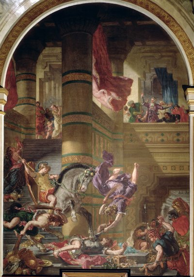Vyhnání Heliodora z chrámu, 1853-63 (olej a vosk na omítce) od Ferdinand Victor Eugene Delacroix