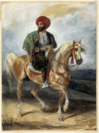 Turecký jezdec, asi 1834 (kvaš a akvarel na papíře) od Ferdinand Victor Eugene Delacroix