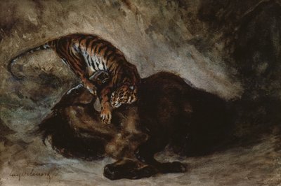 Tygr útočí na koně (wc na papíře) od Ferdinand Victor Eugene Delacroix
