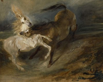 Dva koně bojující v bouřlivé krajině, c.1828 od Ferdinand Victor Eugene Delacroix
