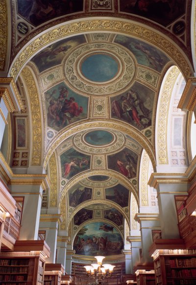 Pohled na kazetový strop knihovny s pozlaceným štukovým rámem kolem spandrelu s biblickými a klasickými výjevy, 1844 od Ferdinand Victor Eugene Delacroix