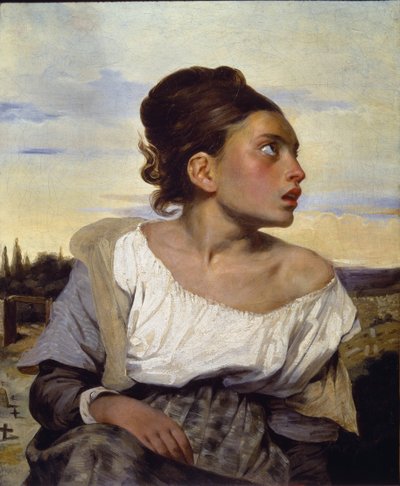 Mladý sirotek na hřbitově - olej na plátně od Ferdinand Victor Eugene Delacroix