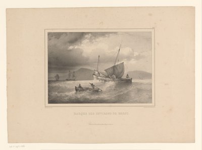 Uvízlá briga mezi vysokými vlnami Brick a la cote (název na objektu) Námořní studia od Ferdinanda Victora Perrota (název série) od Ferdinand Victor Perrot