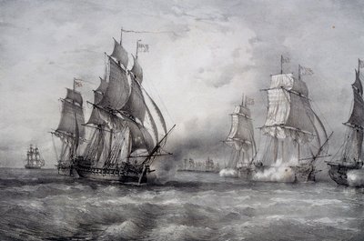 Paul Jones útočí na britskou flotilu pod velením Pearsona a připlouvá z Baltského moře od Ferdinand Victor Perrot