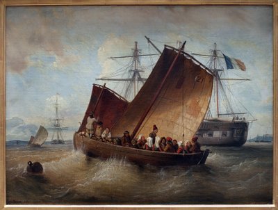 Plougastelova loď. Obraz Ferdinanda Perrota (1808-1841). Olej na plátně od Ferdinand Victor Perrot
