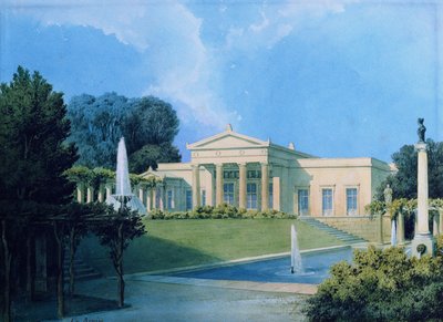 Pohled na Charlottenhof ze zahrady, 1855 (pero a inkoust a wc na papíře) od Ferdinand von Arnim