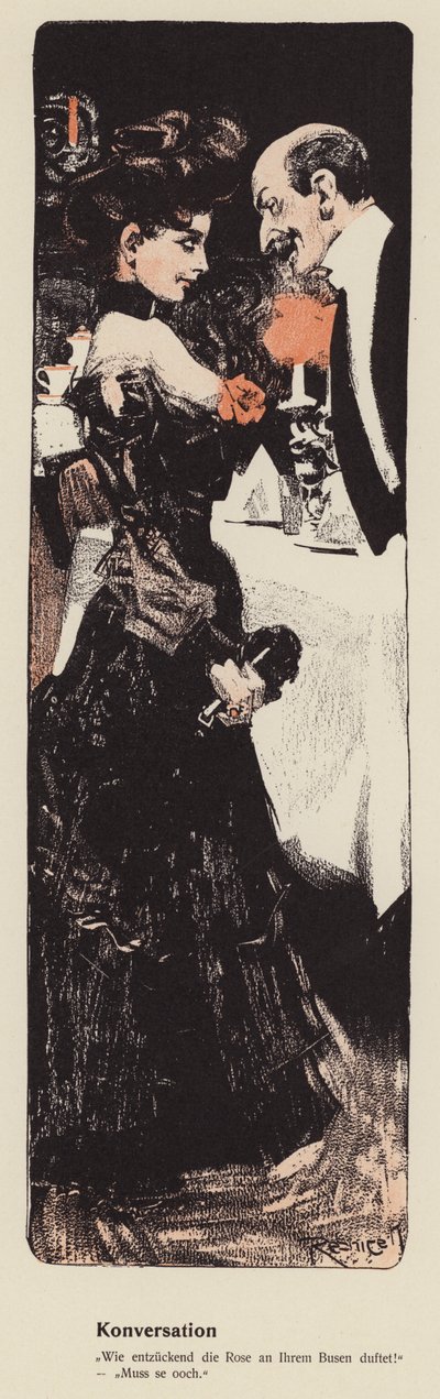 Muž si povídá s mladou ženou (barva litho) od Ferdinand von Reznicek