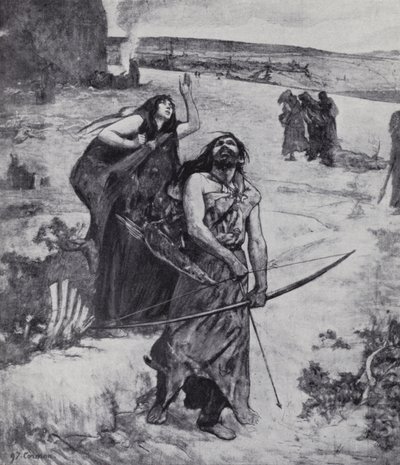 Muž z doby ledové se učí lovit lukem a šípem (litho) od Fernand (after) Cormon
