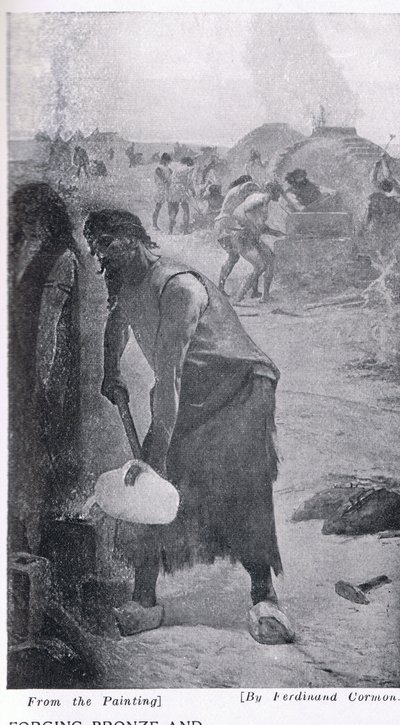 Kování bronzu a železa, ilustrace z "Hutchinsonových dějin národů", cca 1910 od Fernand Cormon