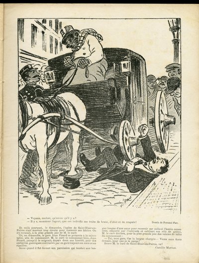 Ilustrace Fernanda Fau (1858-1919) v Le Rire, 29/02/08 - Metiers, Transport, Disaster Accidents, Caleche Fiacre Cab - Cochers Fiacres od Fernand Fau