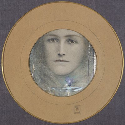 Hnědé oči a modrý květ od Fernand Khnopff