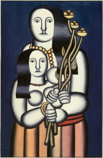 Dvě ženy na modrém pozadí od Fernand Leger