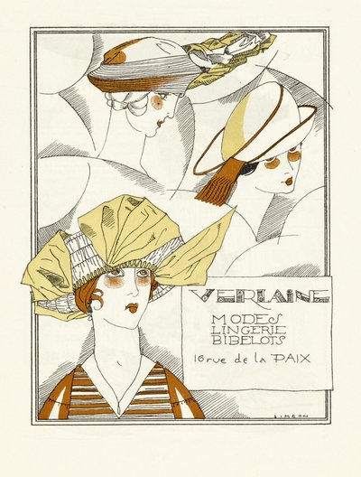 Reklama pro Verlaine, Modes, Spodní prádlo, Bibelots, hospoda. 1914 (tisk šablony) od Fernand Siméon
