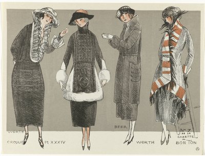 Gazette du Bon Ton, 1920 - č. 7, Croquis Pl XXXIV: Worth / Beer / Worth (název na předmětu) od Fernand Siméon