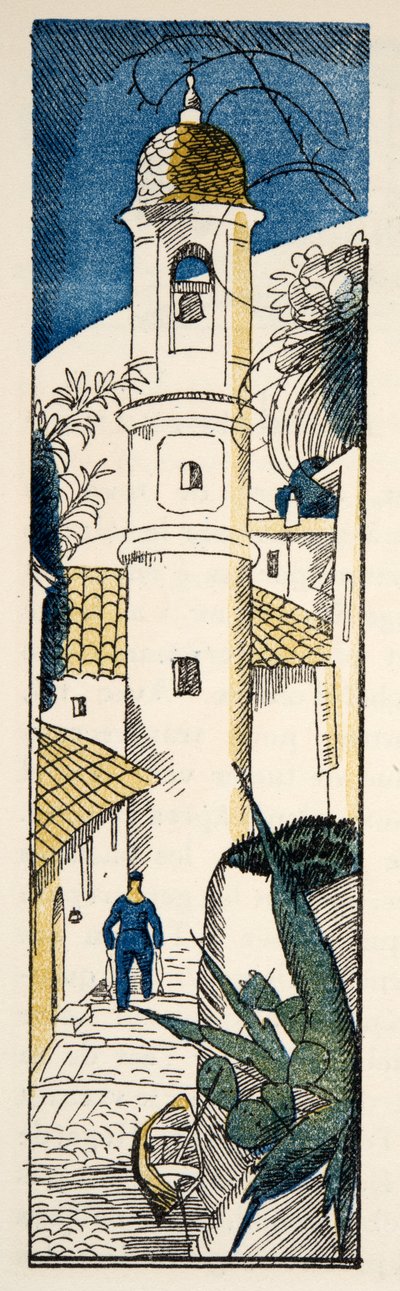 Ulice v Antibes z Gazette de Bon Ton, pub. 1920 (pochoir print) od Fernand Siméon