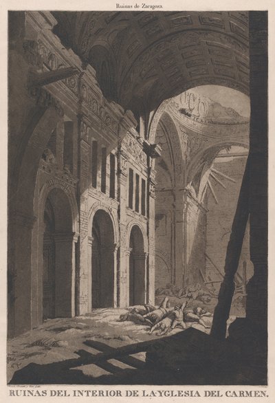 Pohled na ruiny interiéru kostela Nuestra Senora del Carmen v Saragos..., 1808-14 od Fernando Brambila