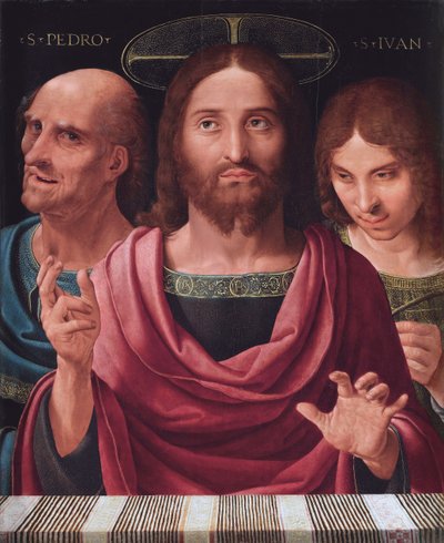 Salvator Mundi mezi svatými Petrem a Janem, kolem roku 1507 (olej na dřevě) od Fernando Yanez de Almedina