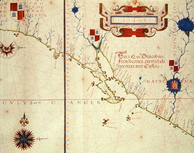 Fol.15 Mapa Mexika a dolní Kalifornie, z atlasu, 1571 od Fernao Vaz Dourado