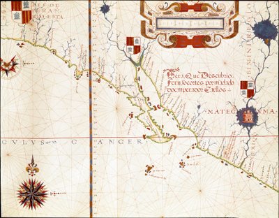Pohled na západní pobřeží Mexika a jižní Kalifornie - mapa od Fernao Vaz Dourado
