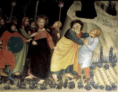Zatčení Ježíše v Getsemanské zahradě, detail od Ferrer Bassa