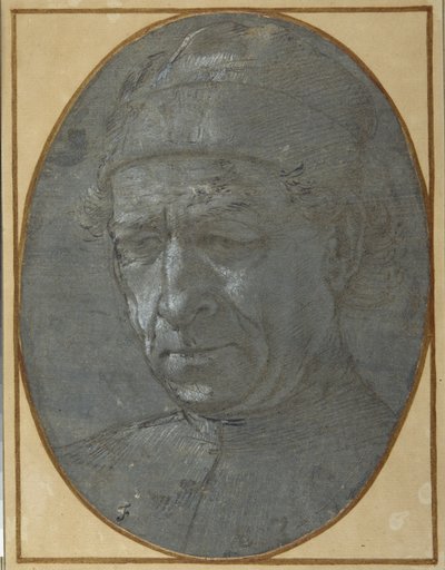 Hlava staršího muže v čepici (kovový hrot na modrošedém připraveném papíru) od Filippino Lippi