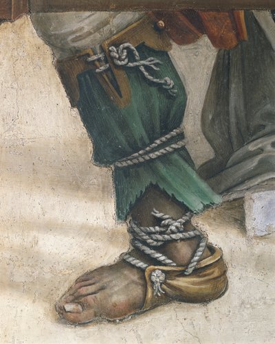 Saint John Evangelist Resuscitating Drusiana od Filippino Lippi, detail obuvi, freska od Filippino Lippi